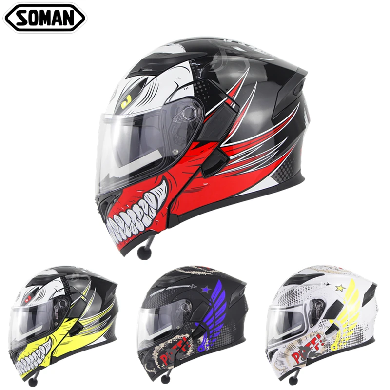 SOMAN Custom Мотоциклетный Bluetooth шлем крутой Монстр стиль флип точка полное лицо Capacete