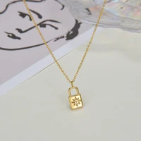 retro eight awn star lock pendant necklace womens european minority design sense stainless steel clavicle chain jewelry