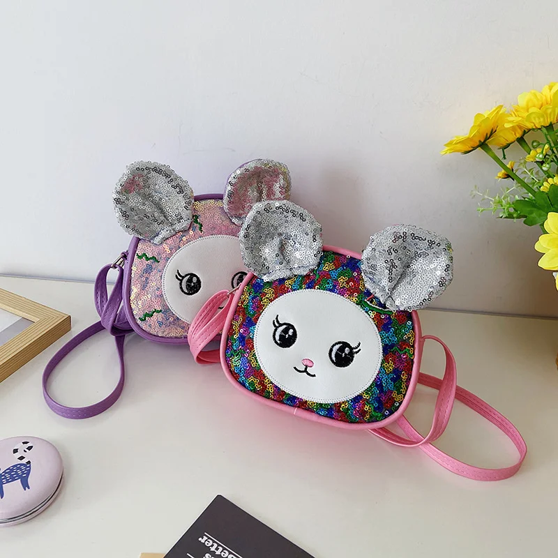 2021 New Pu Sequin Children's Cartoon Cute And Girls Shoulder Princess Zero Wallet Handbag Tote Messenger Bag sac
