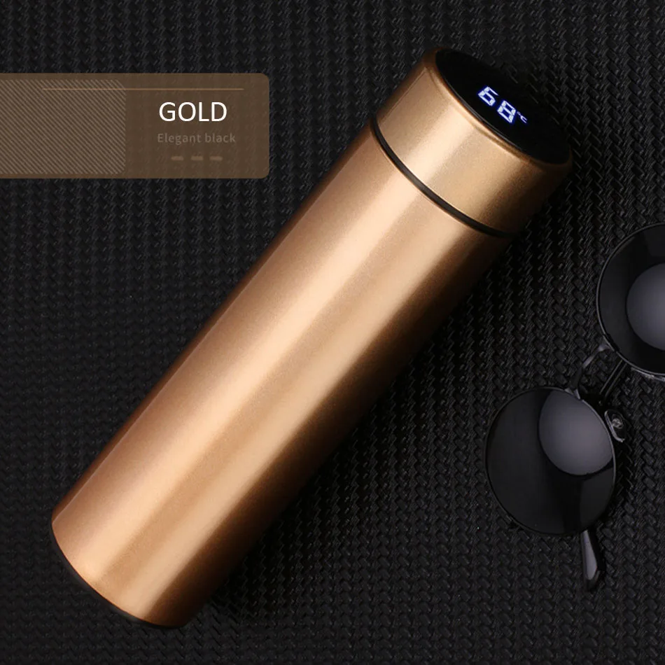 GOLD Новая умная термос-бутылка с двойными стенками, термос, вакуумная колба из нержавеющей стали, чашка для воды с сенсорным ЖК-экраном, водонепроницаемые подарочные чашки - Цвет: GOLD