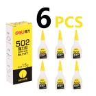 6 шт. Deli 502 супер клей мгновенный Быстросохнущий Цианакрилатный Клей Кожа Резина дерево металл сильная связь 15 г жидкий клей инструмент