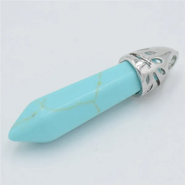 turquoises Шестиугольная колонна натуральный камень кристалл тигровый глаз белый кварц Pendentif кулон для женщин талисманы чакра чокер ожерелье ювелирные изделия - Окраска металла: turquoises