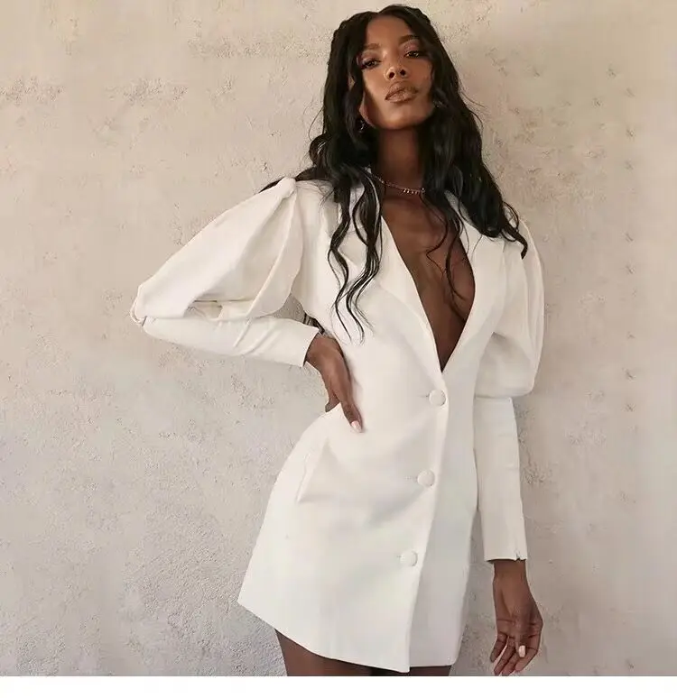 Новое женское белое модное платье с v-образным вырезом и длинным рукавом Vestido знаменитое вечернее облегающее платье платья
