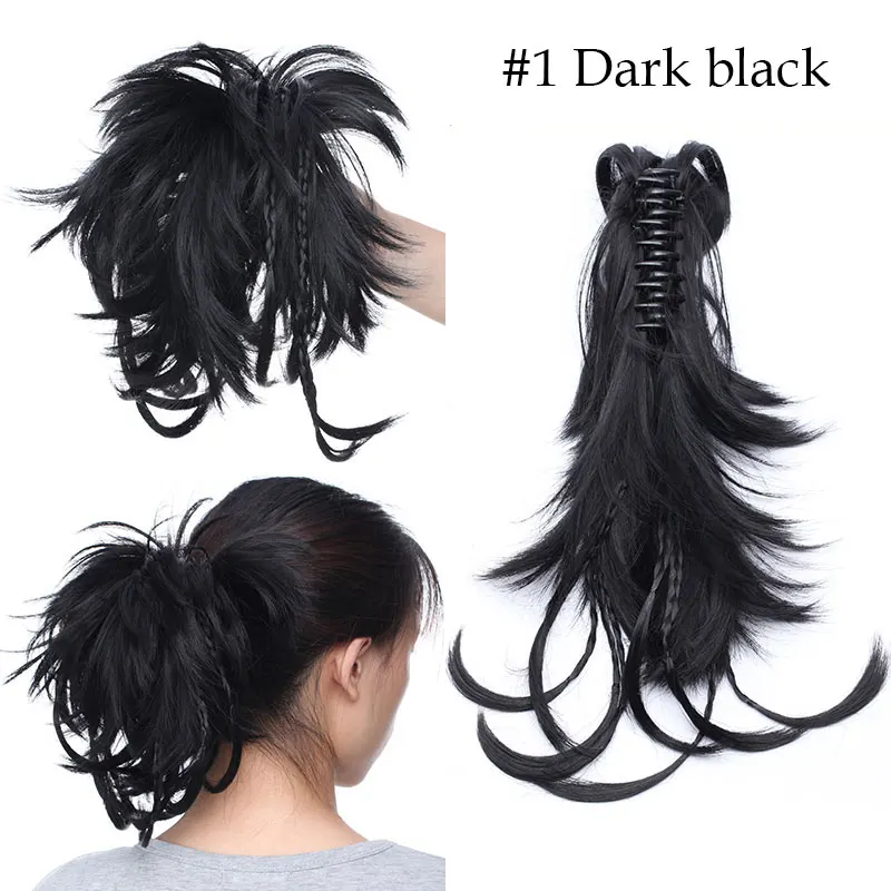 dark black S-noilite, высокотемпературные волоконные шиньоны, длинные волнистые синтетические накладные волосы на заколках, конский хвост для женщин, черный, коричневый - Цвет: dark black