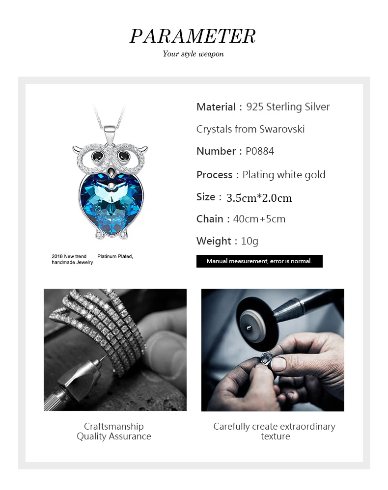 BOSCEN 925 Sterling Silver Pendant Necklace For Women Birthday Gift Colorful Owl Embellished With Crystals From Swarovski