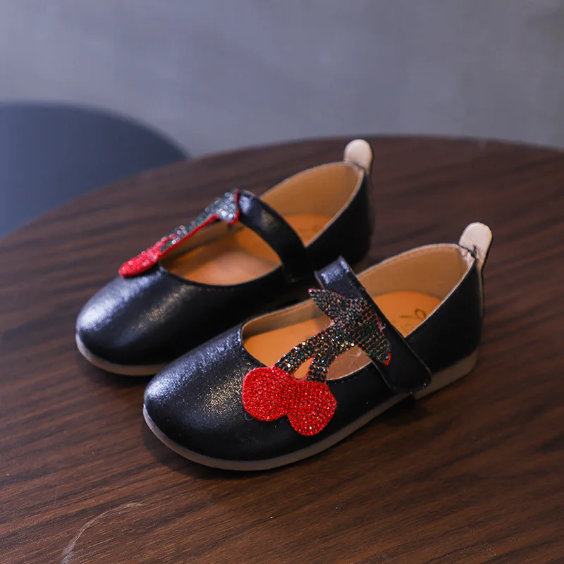 Малышей обувь для девочек Принцесса вишня с кристаллами шикарное Туфли без