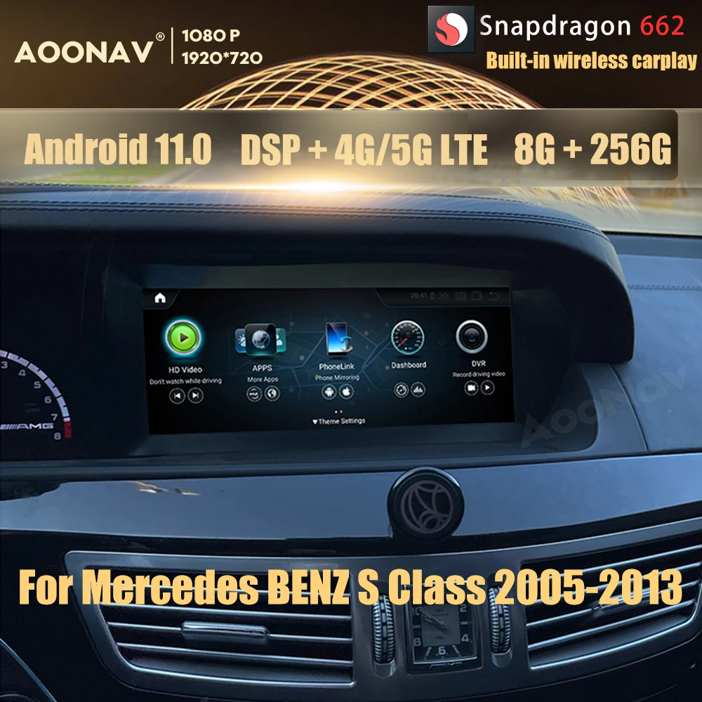 

Автомагнитола 8 + 256 ГБ, Android 11,0, Snapdragon 662, GPS для Mercedes BENZ S Class W221 W216 CL 2005-2013, Авторадио Google carplay