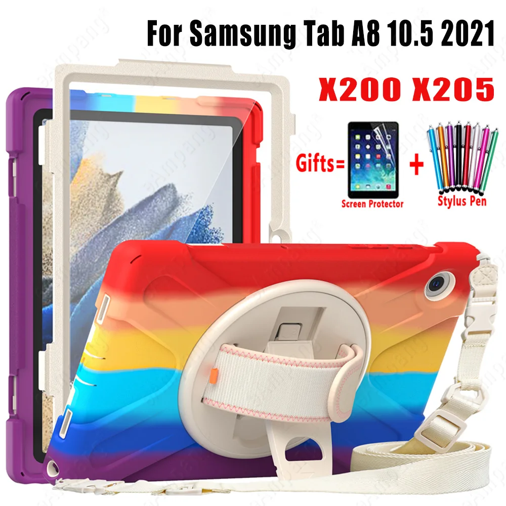 

Shockproof Case for Samsung Tab A8 2021 10.5 X200 X205 Kids Silicone Cover Tab A8 2021 Case with Shoulder Strap Stand Funda Capa