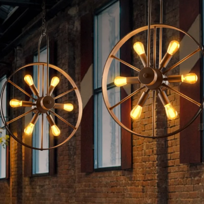 Американский промышленный винтажный железный подвесной светильник на колесиках