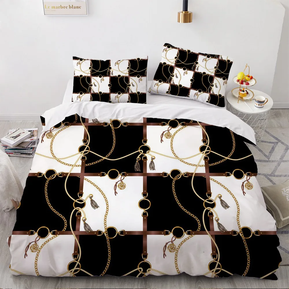 

Комплект постельного белья в абстрактном европейском стиле с цепочкой, Белое и черное стеганое одеяло, роскошное домашнее покрывало для кр...