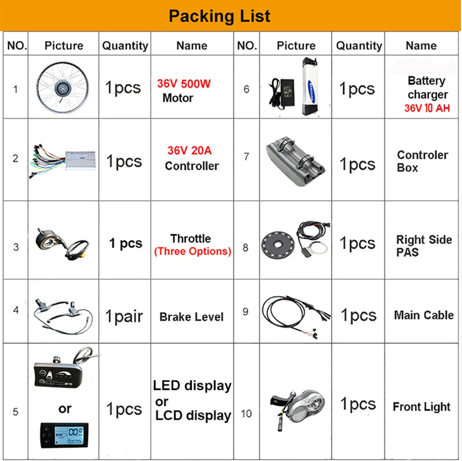 Комплект для электровелосипеда с аккумулятором 36 В 500 Вт ЖК-дисплей светодиодный