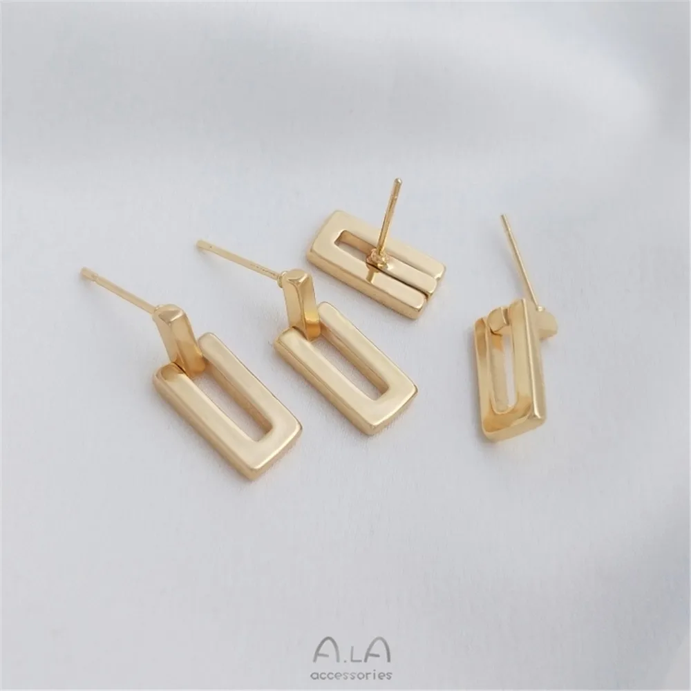 

14K real gold color preserving rectangular drip Earrings 925 silver needle fashion light luxury handmade DIY earrings earrings