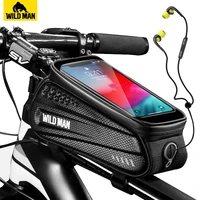 wild man rainproof bicycle bag frame front top tube cycling bag reflective 6 5in phone case touchscreen bag mtb bike accessories