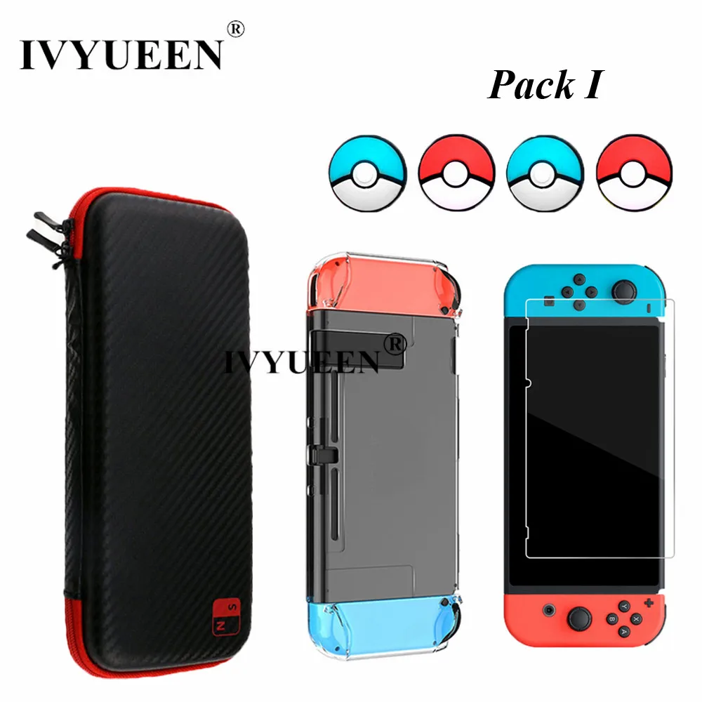 Pack I IVYUEEN чехол из углеродного волокна для kingd Switch NS сумка для хранения водонепроницаемая с силиконовой кожей для Joy Con крышка контроллера ручки - Цвет: Pack I