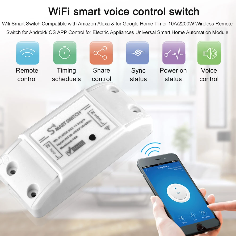 Умный переключатель Wi-Fi реле Tuya Smart Life приложение работает с Google Home Mini Alexa IFTTT умный
