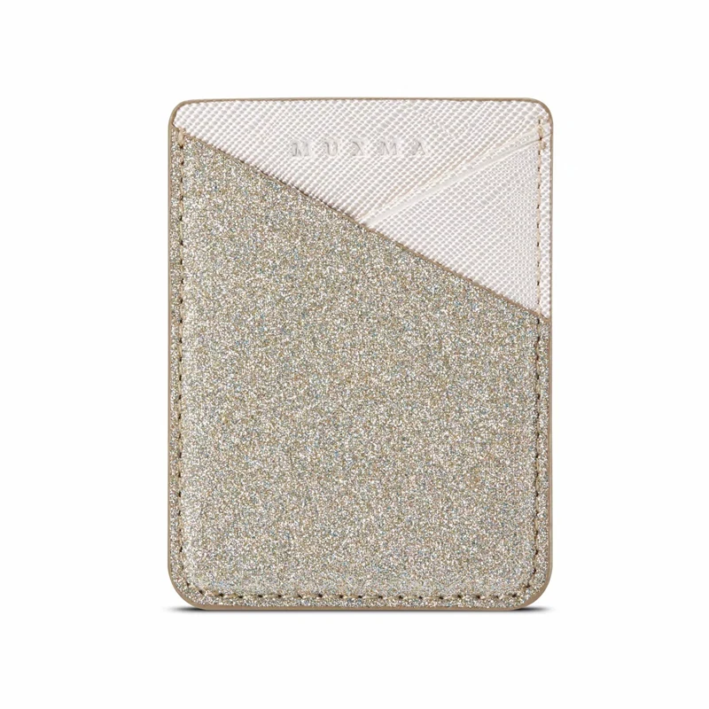 Beige Fashion Glitter Bling Mobile Phone Back Cards Holder Wallet Credit ID Card Pocket Adhesive Phone Stickers Gold /Rose Gold /Black - Цвет: Beige
