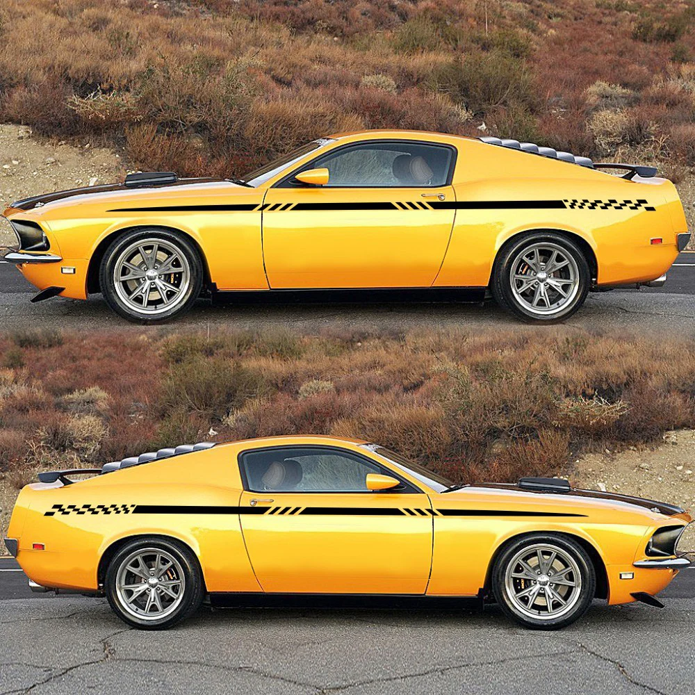 

100% Brand New 2Pc Black Car Body Both Side Graphics Vinyl Long Stripe Decal Sticker New Durable And Practical