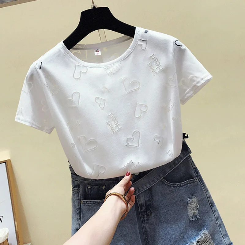 Футболка женская летняя с круглым вырезом и коротким рукавом прозрачная белая |