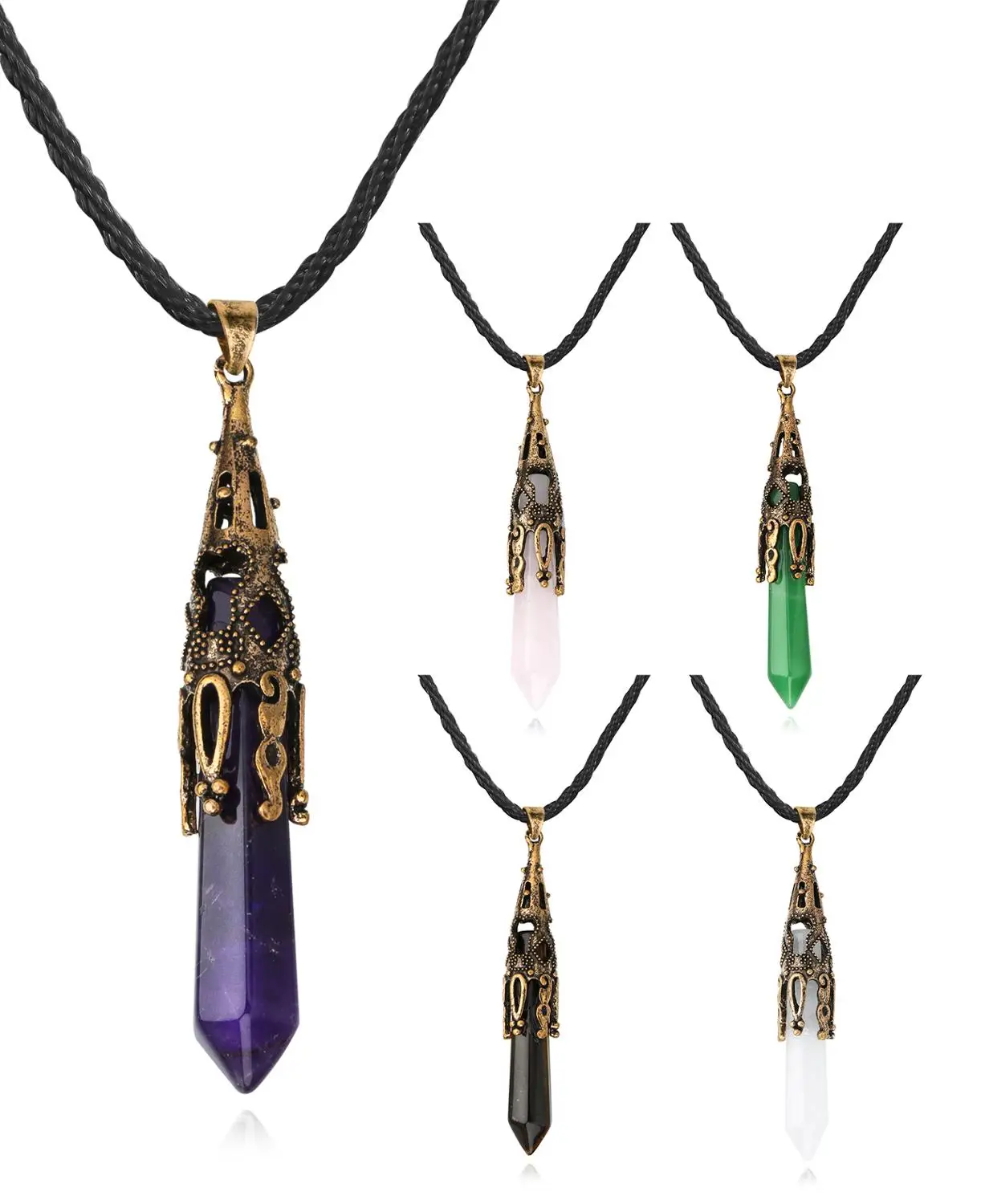 Ожерелье с подвеской в виде шестиугольной колонны из натурального хрустального