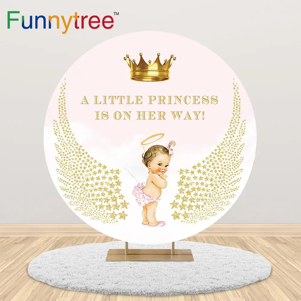 Funnytree круглый фон для детской вечеринки Золотая Корона Крылья Ангела маленькая