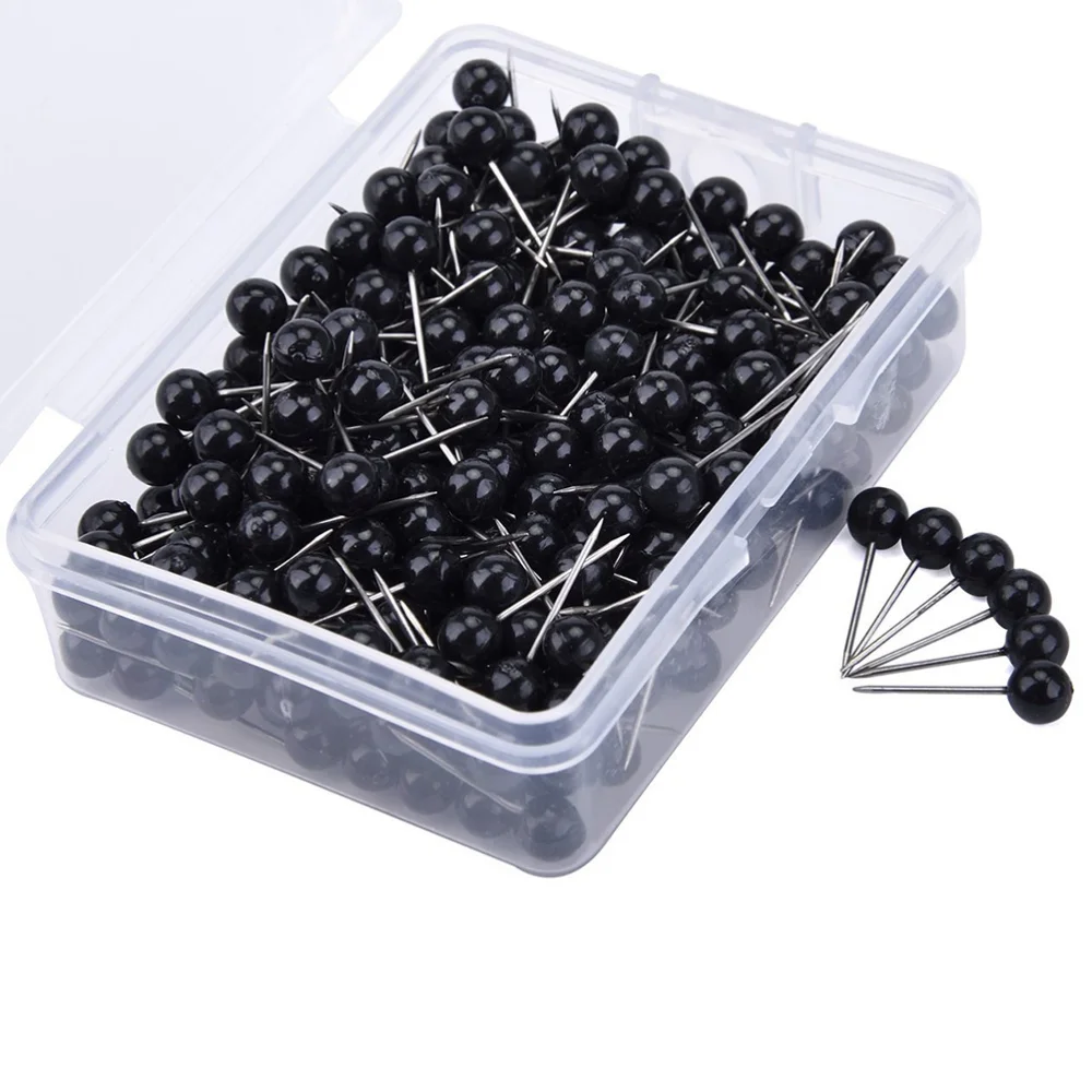 

100Pcs Push Round Head Map Tacks with Stainless Point for Office Home Crafts DIY Marking (Black)