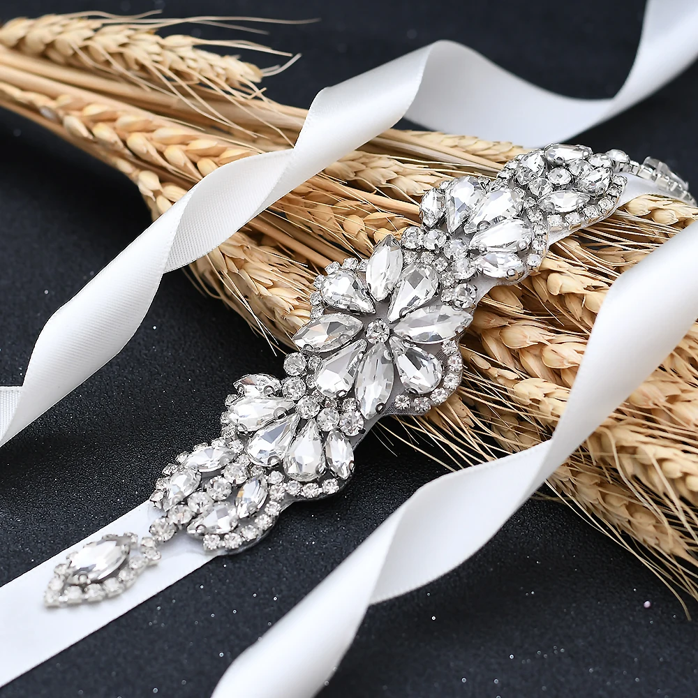 

AMORARSI S464 7 Colors Silk Ribbon Crystal Rhinestone Bridal Jewelry Wedding Belt Girl Party Dress Accessories Luxury Woman Sash