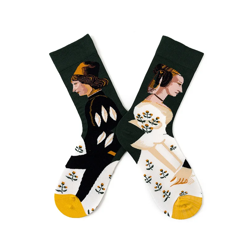

Abstract Painting Unisex Lovers Woman Socks Cotton for Spring Autumn Winter Cartoon and Funny Middle Tube Socks Women 51802