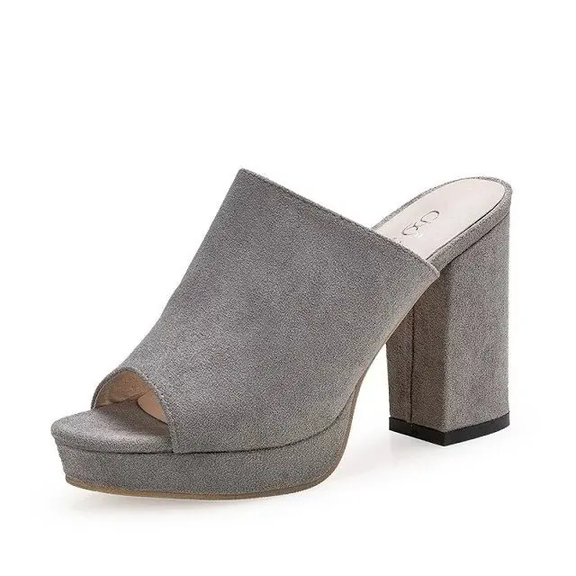 

Slippers Casual Square heel Female Shoes Women Heels Flock Platform Peep Toe Low Slides Luxury Block 2021 High Fashion Basic PU