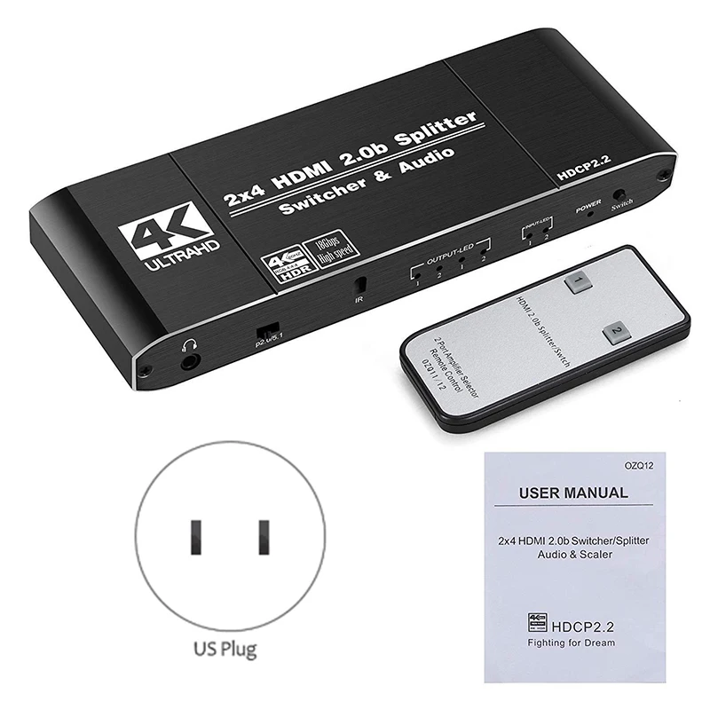 

HDMI Matrix 4X2 4K HDR Switch Splitter 4 in 2 Out Optical o Extractor HDMI Switcher with Remote Controller
