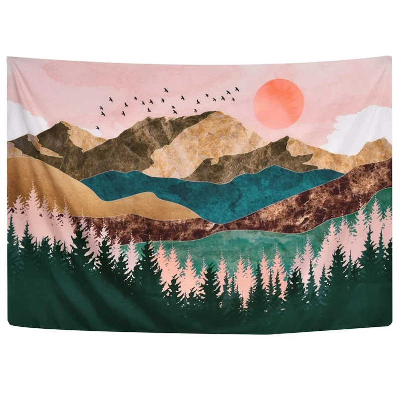 Mountain Tapestry Forest Tree Sunset Nature Landscape Wall Hanging For Room 59.1Inch | Дом и сад