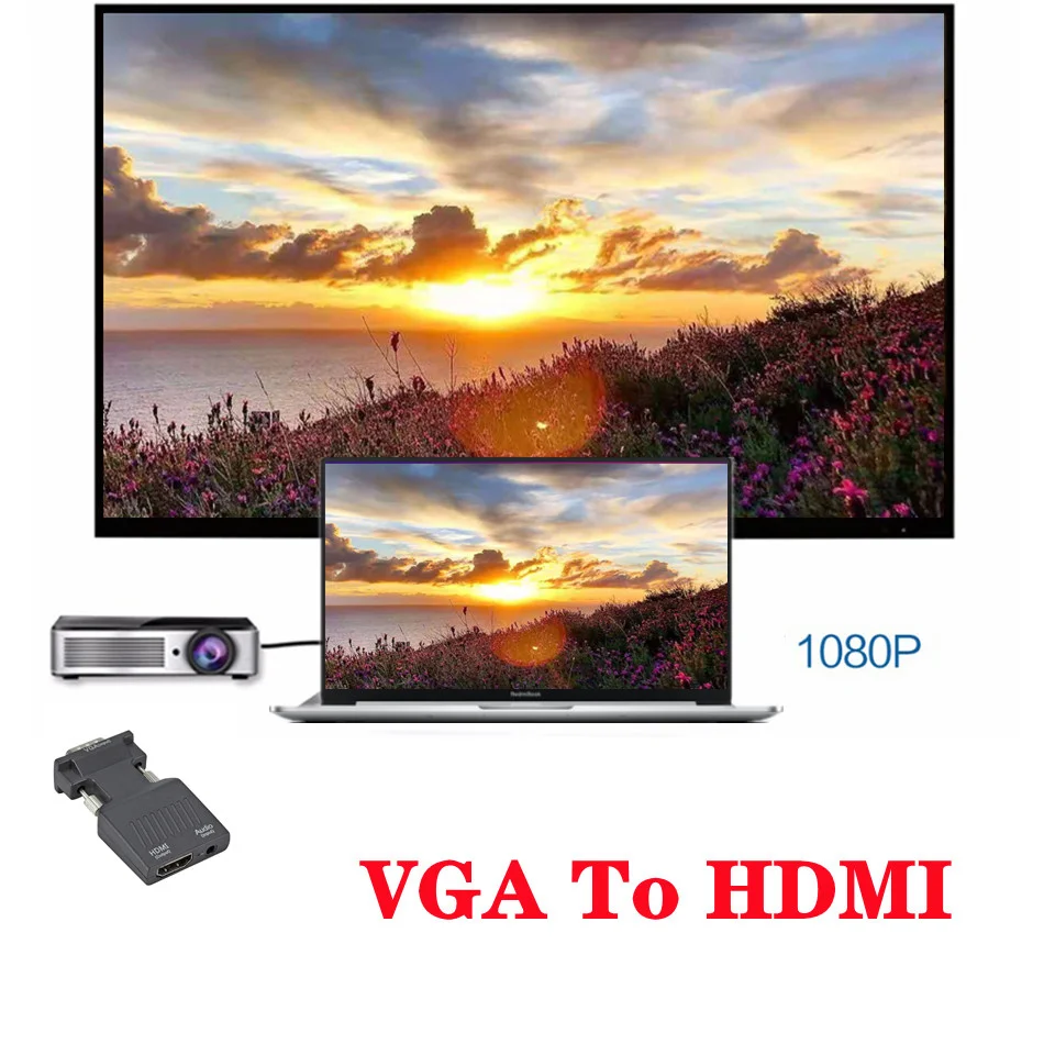 WVVMVV 1080P/720P VGA в HDMI-совместимый конвертер Кабель-адаптер аудиовход питания для