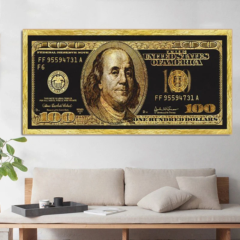 

Golden Dollar Inspirational Silver Money Art Posters and Print Canvas Paintings Wall Art Picture for Living Room Home Decoration