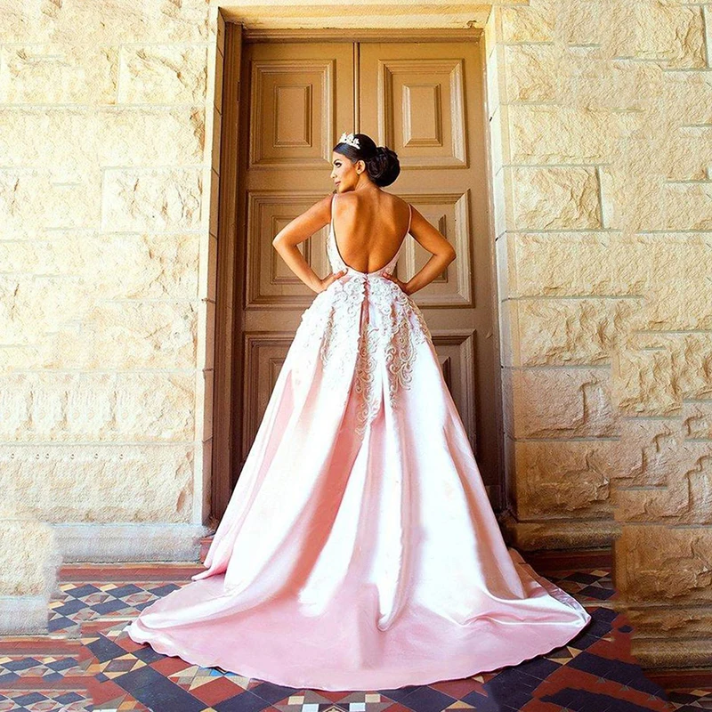 Розовые вечерние платья 2020 Кружевная аппликация без рукавов ТРАПЕЦИЕВИДНОЕ