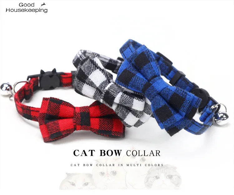 

Plaid Cotton Pet Dogs Collars With Bowknot Necklace Bulldog Chihuahua Bow Tie For Small Puppy Cats Bandana Collar