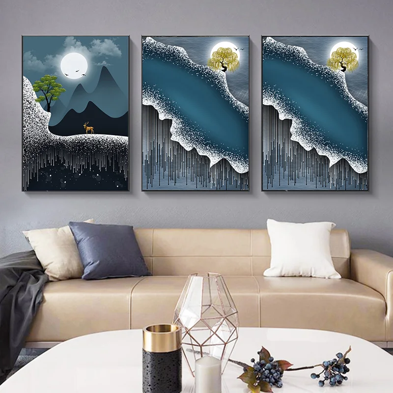 

Nordic Style Landscape Golden Bird and Stone Pictures Modern Poster and Prints Canvas Painting Wall Art in Livingroom Home Decor