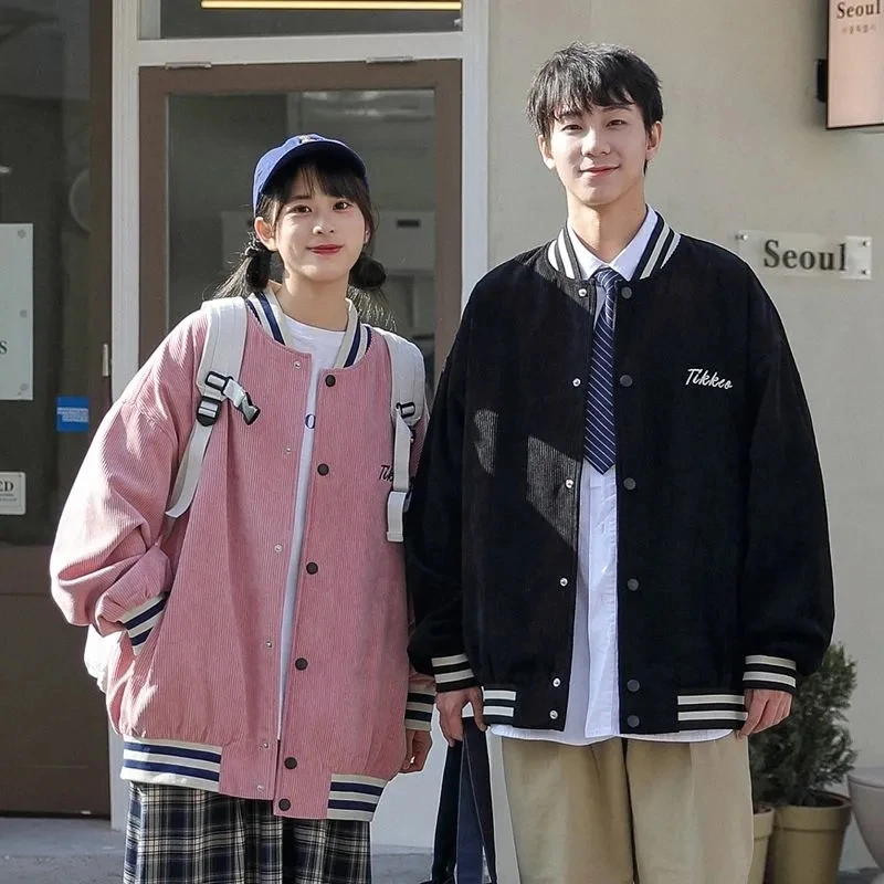 

Corduroy Embroidered Jacket Women Fried Street Lovers 2021 Spring Autumn Harajuku Men Student Sporty Baseball Uniform Jackets