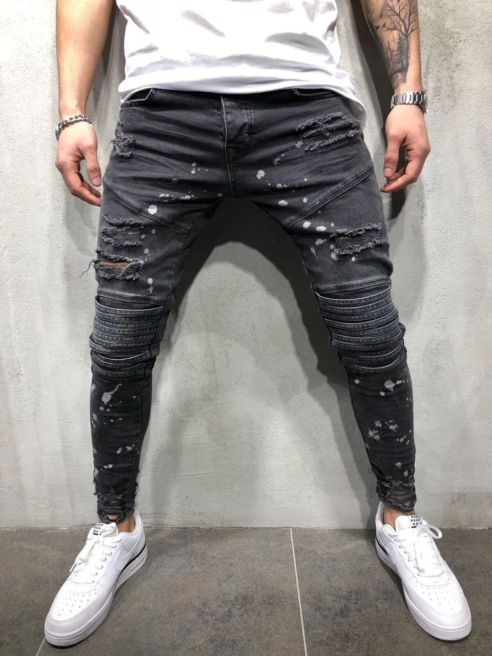 

Wimilous New men's ripped jeans with ripped feet new men's ripped jeans