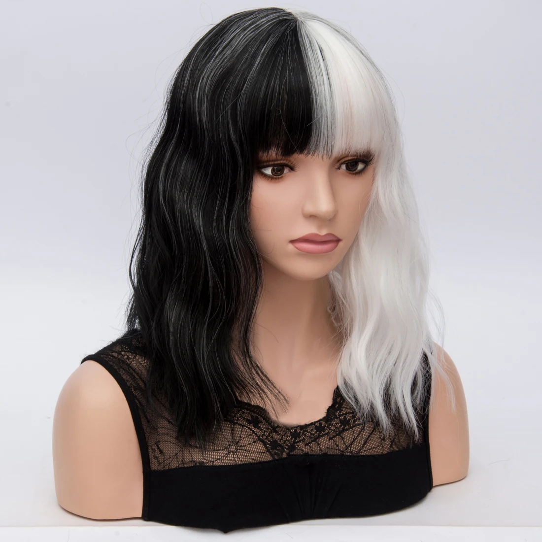 Короткие синтетические парики Similler для женщин косплей черный белый цвет пестрый