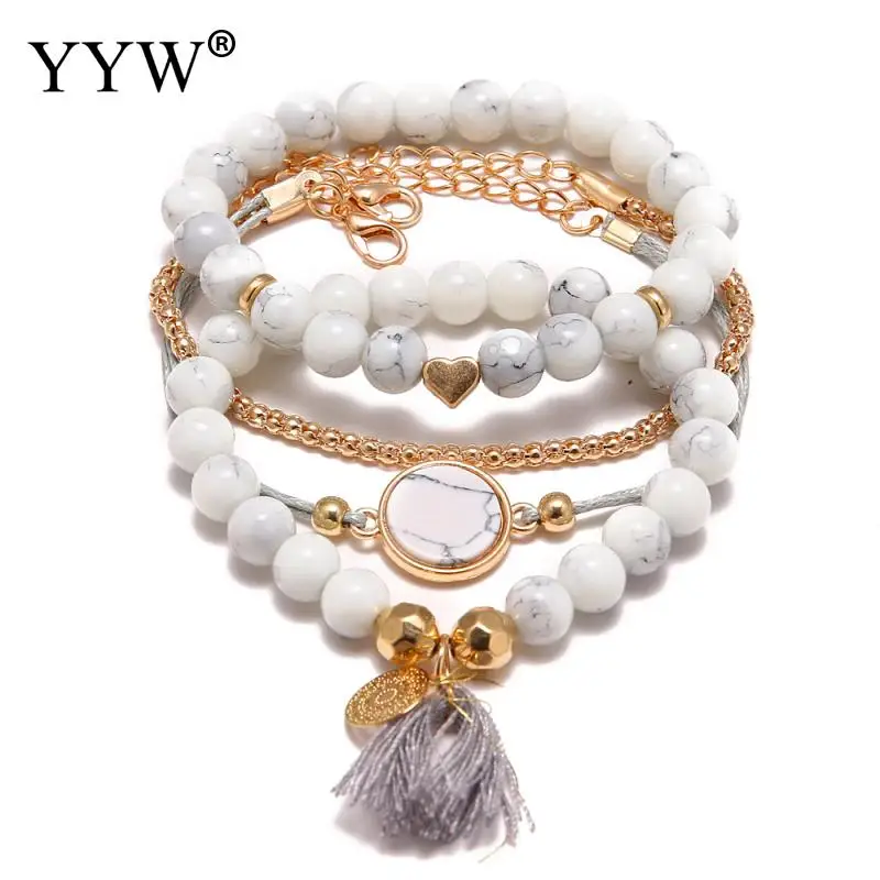 4 шт. женский браслет из цинкового сплава в богемном стиле Boho натуральный камень