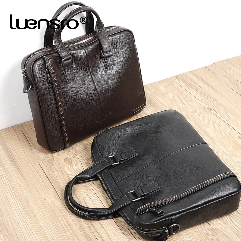 Портфель LUENSRO мужской из 100% натуральной кожи модная Вместительная деловая сумка
