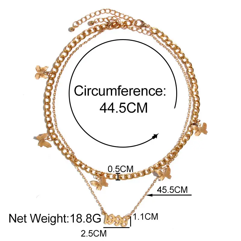 

New Fashion Gold Color Cute Butterfly Choker Pendant Necklaces for Women Vintage Metal Year Number Long Chain Necklace Jewelry