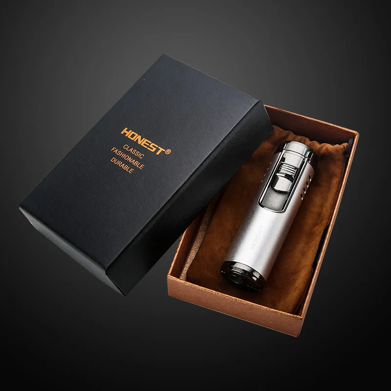 

HONEST Gas Lighter Butane Four Torch Lighter Metal Windbreak Cigarettes Lighter Gadgets For Men Lighters Smoking Accessories