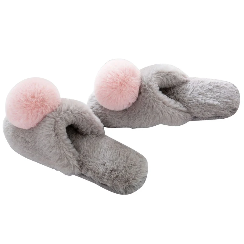 

Ladies Fluffy Slippers for Home Big pom pom Lovely Women Slipper Platform Warm Winter Slippers Plush Lovely Women' s Shoes