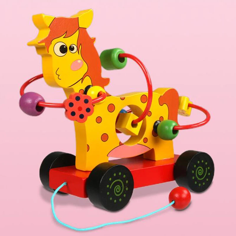 

Baby Toy Animal Trailer Threading Around Beads Building Block Interactive Wooden Toys Montessori Child Early Education Kids Toys