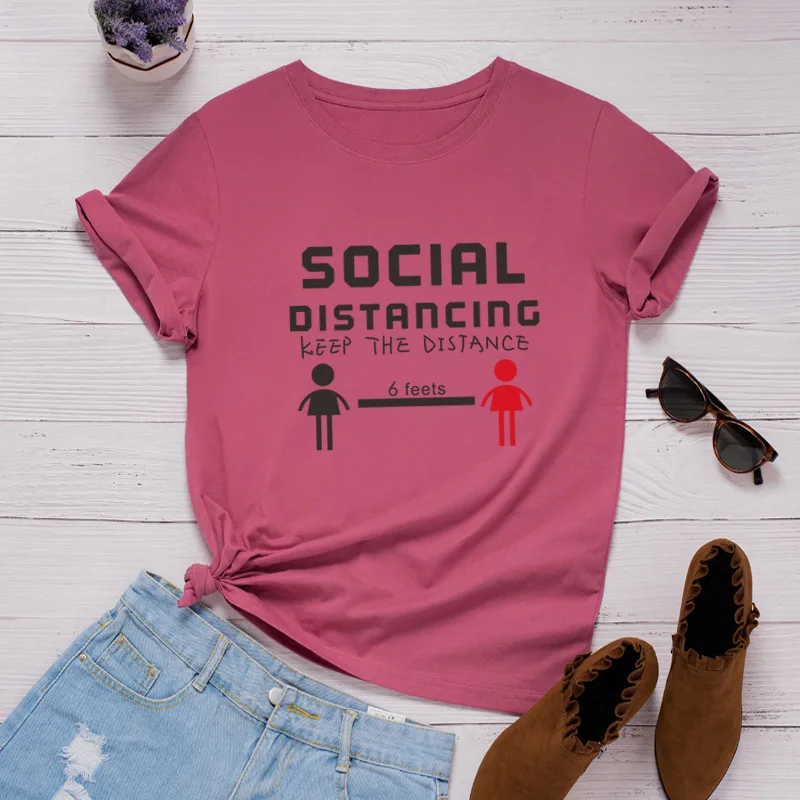 

Keep SOCIAL Distancing Print Women T Shirt Short Sleeve O Neck Loose Women Tshirt Ladies Fashion Tee Shirt Tops Clothes Mujer