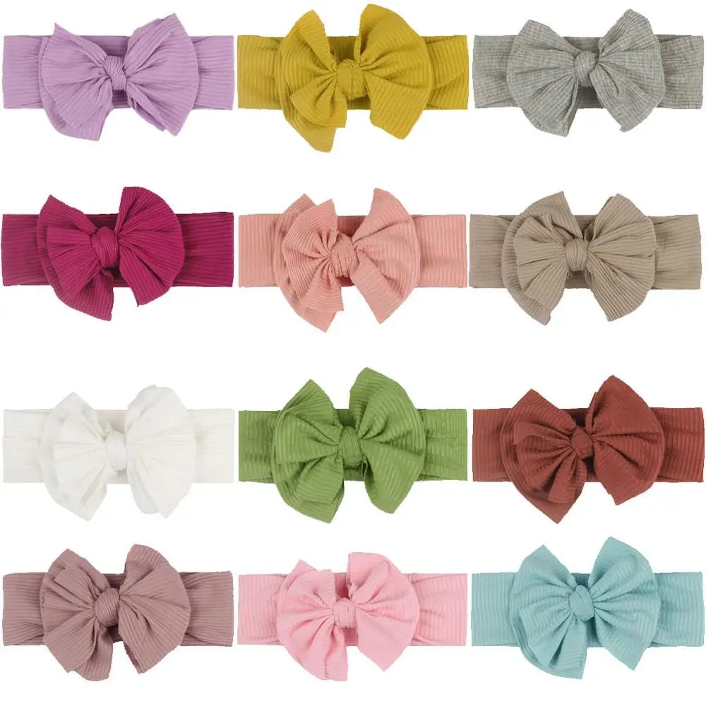 Детская Мягкая нейлоновая повязка на голову с большим бантом и цветочным принтом