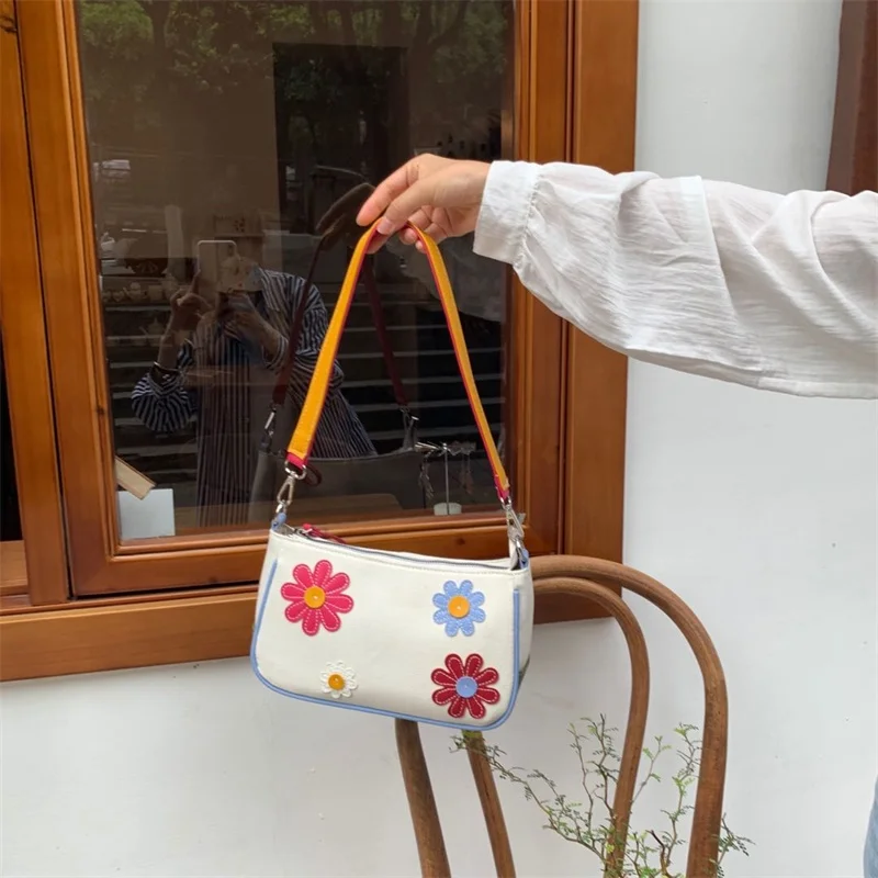 Женская винтажная холщовая сумочка-Багет, цветная сумка контрастных цветов на плечо, лето 2021