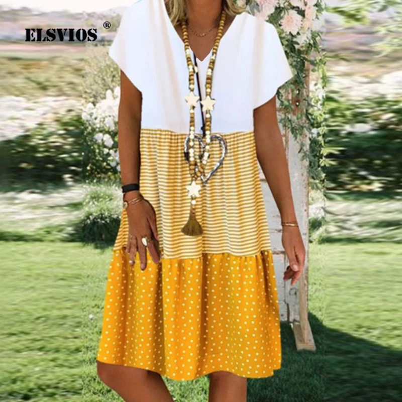 В винтажном стиле С v образным вырезом в полоску и горох принт вечерние модельные