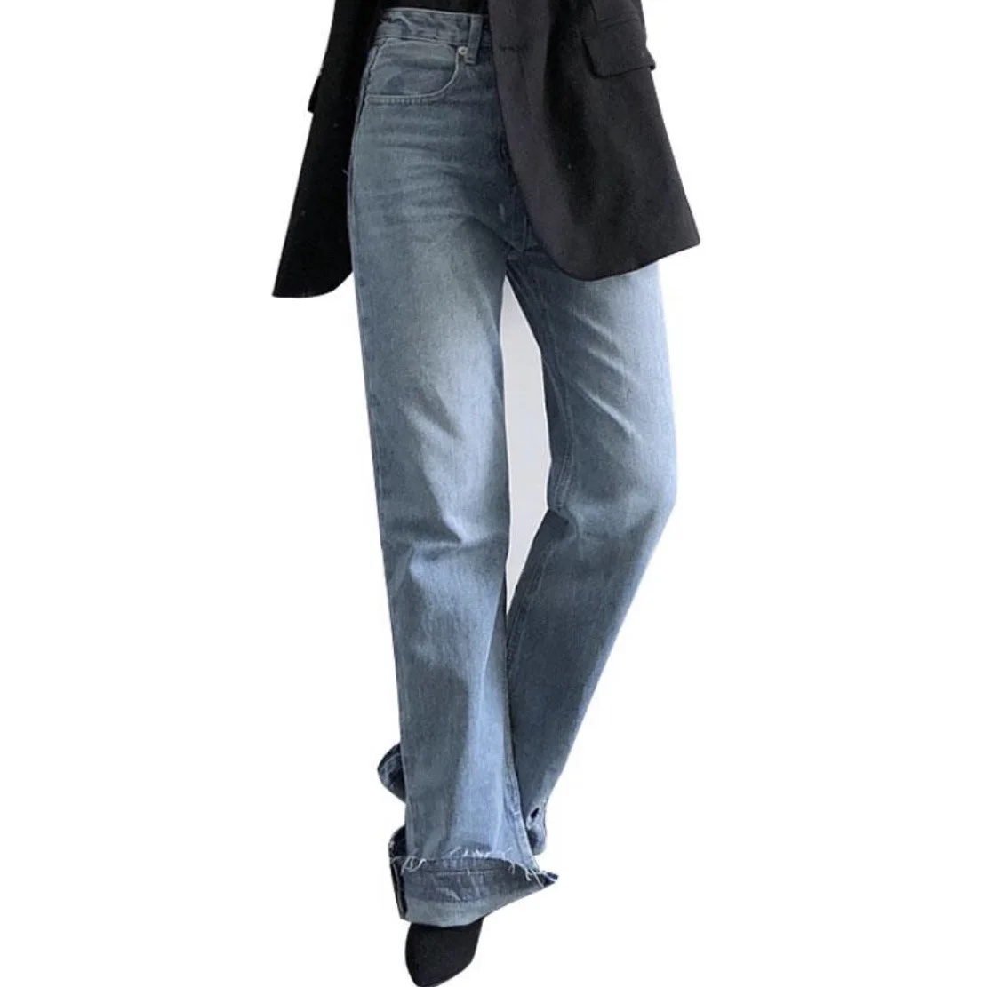 

new South Korea Dongdaemun high waist trumpet wide leg jeans retro washing casual mop trousers women