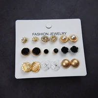 new hoop ear studs earrings set star crystal zircon charming retro popular trendy vogue gift dance show party casual 9 pairs